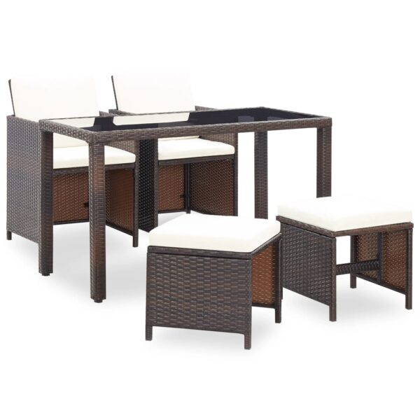 5-delige Tuinset met kussens poly rattan bruin