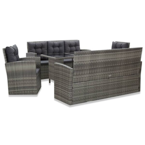 5-delige Tuinset met kussens poly rattan grijs