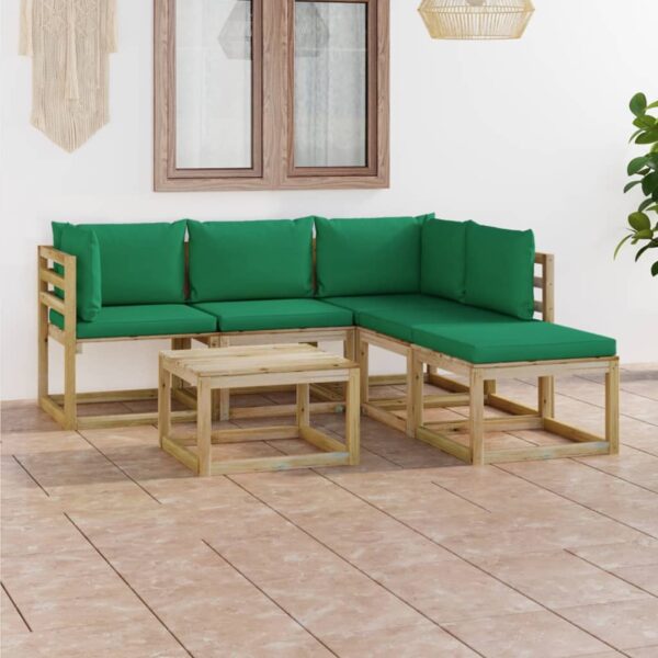 6-delige Loungeset met groene kussens