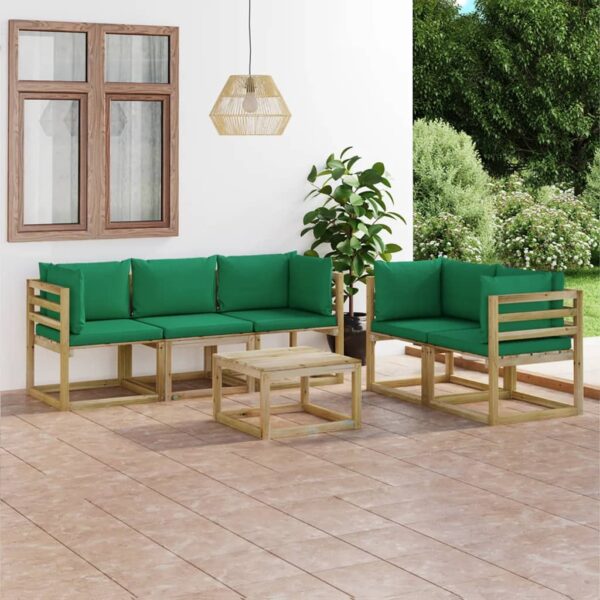 6-delige Loungeset met groene kussens