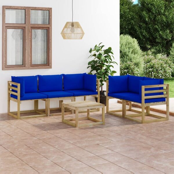6-delige Loungeset met blauwe kussens