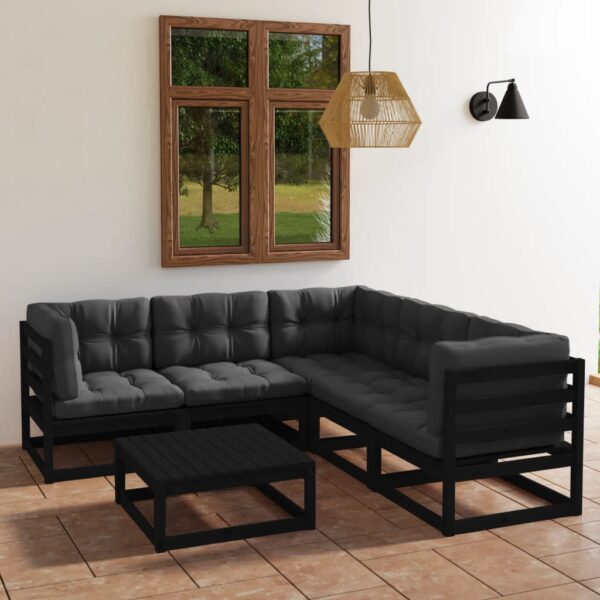 6-delige Loungeset met kussens massief grenenhout