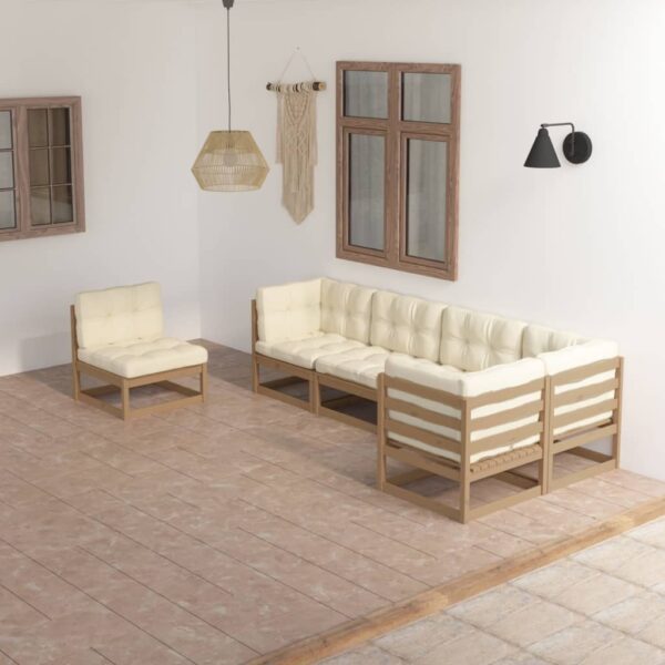 6-delige Loungeset met kussens massief grenenhout