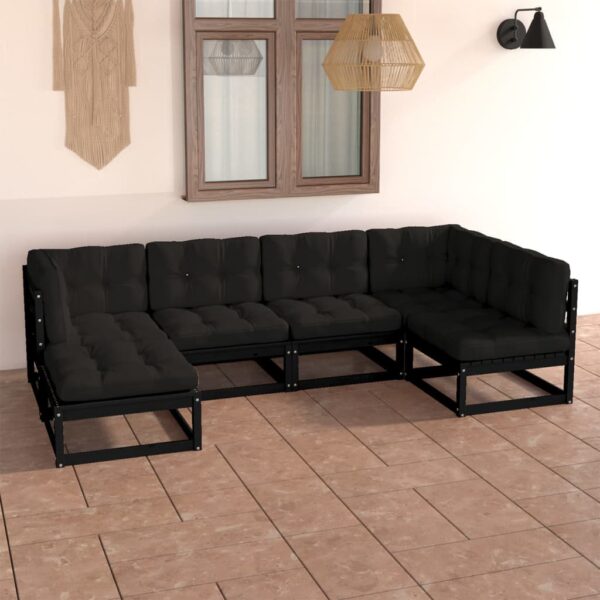 6-delige Loungeset met kussens massief grenenhout