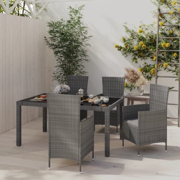 5-delige Tuinset met kussens poly rattan grijs