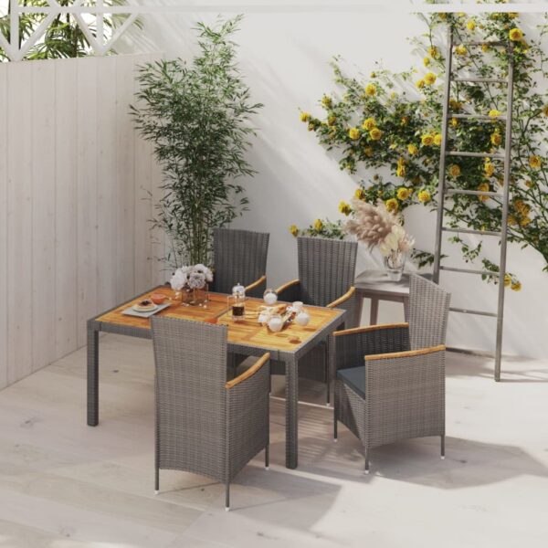 5-delige Tuinset met kussens poly rattan grijs