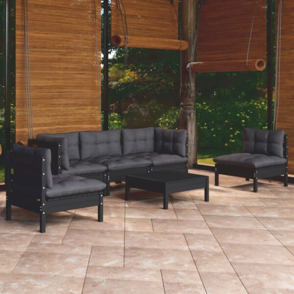 6-delige Loungeset met kussens massief grenenhout