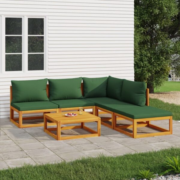 6-delige Loungeset met groene kussens massief hout