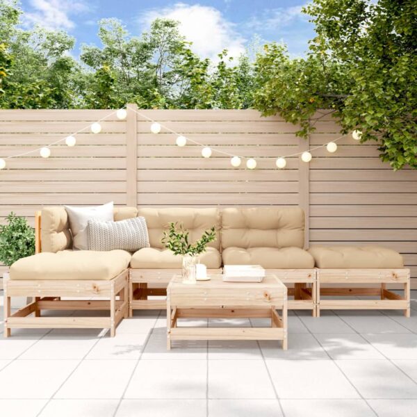 6-delige Loungeset met kussens massief hout