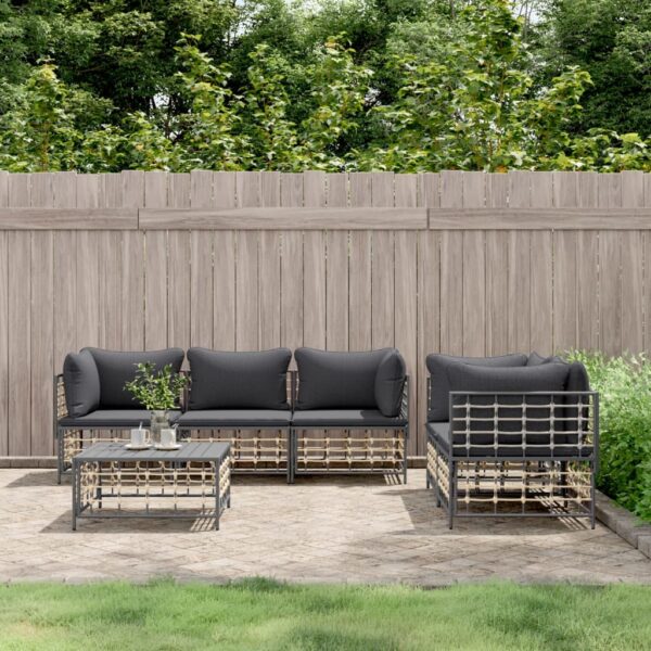6-delige Loungeset met kussens poly rattan antracietkleurig