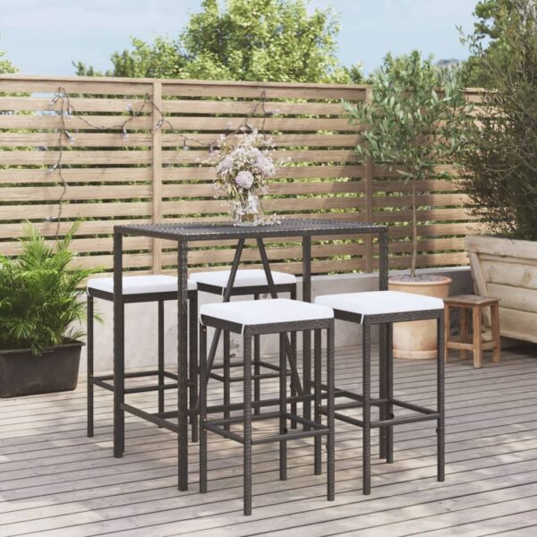 5-delige Tuinbarset met kussens poly rattan zwart