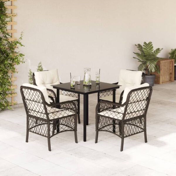 5-delige Tuinset met kussens poly rattan bruin