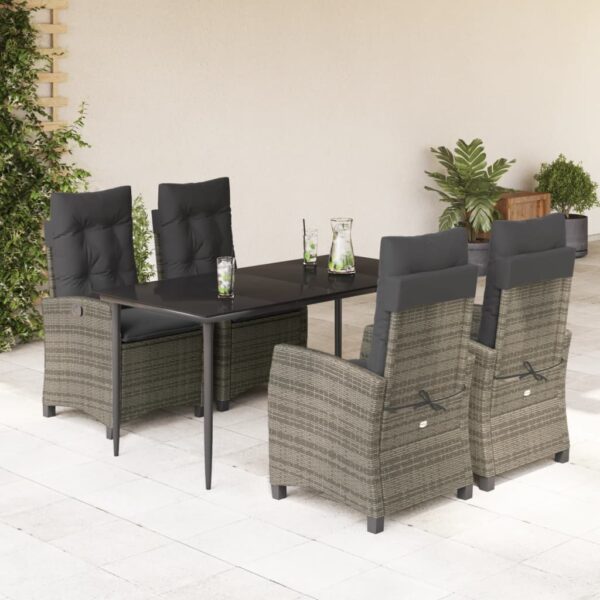 5-delige Tuinset met kussens poly rattan grijs