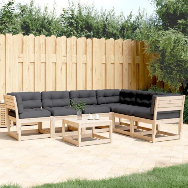 6-delige Loungeset met kussens massief grenenhout