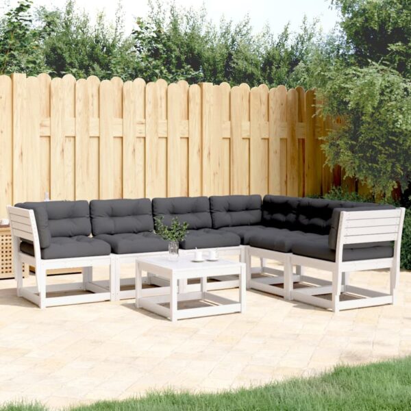 6-delige Loungeset met kussens massief grenenhout wit