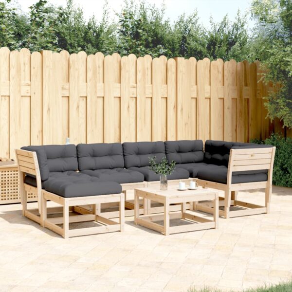 6-delige Loungeset met kussens massief grenenhout
