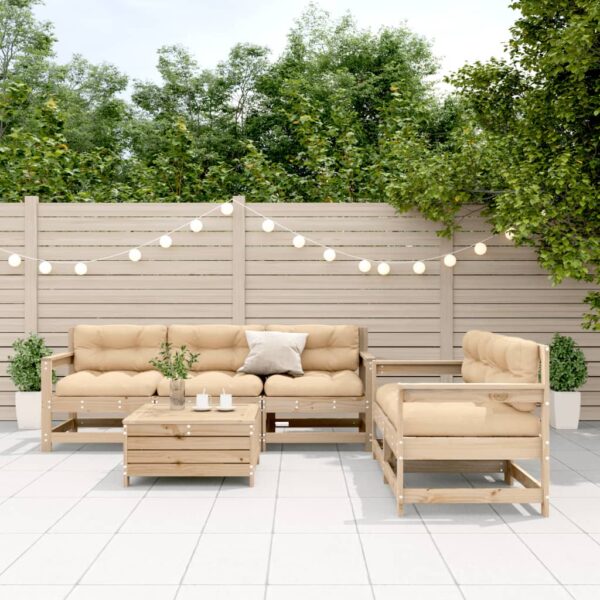 6-delige Loungeset met kussens massief grenenhout