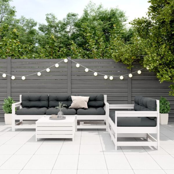 6-delige Loungeset met kussens massief grenenhout wit