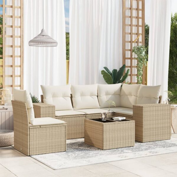 6-delige Loungeset met kussens poly rattan beige