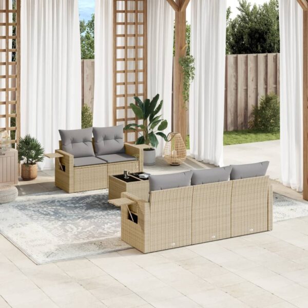 6-delige Loungeset met kussens poly rattan beige