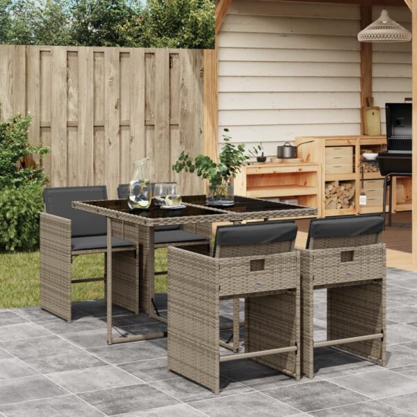 5-delige Tuinset met kussens poly rattan grijs