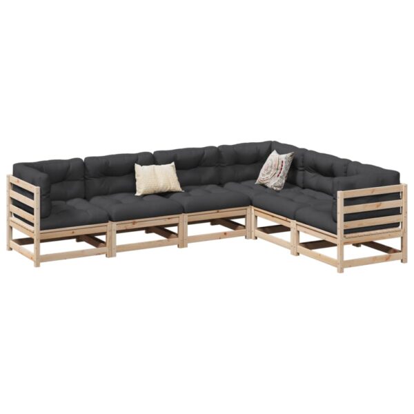 6-delige Loungeset met kussens massief grenenhout