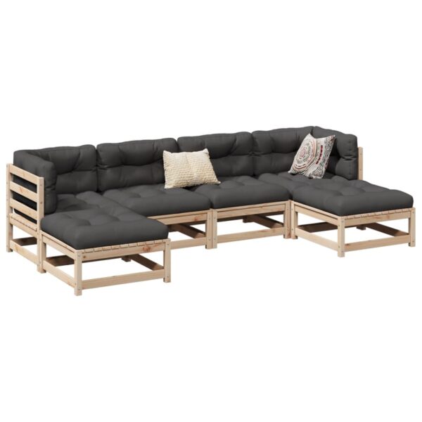6-delige Loungeset met kussens massief grenenhout
