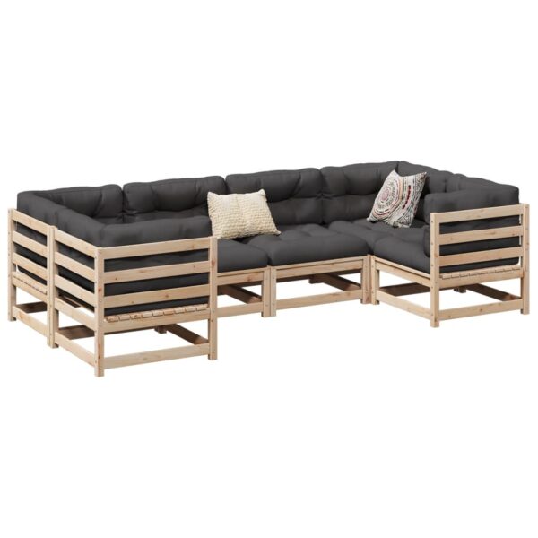 6-delige Loungeset met kussens massief grenenhout